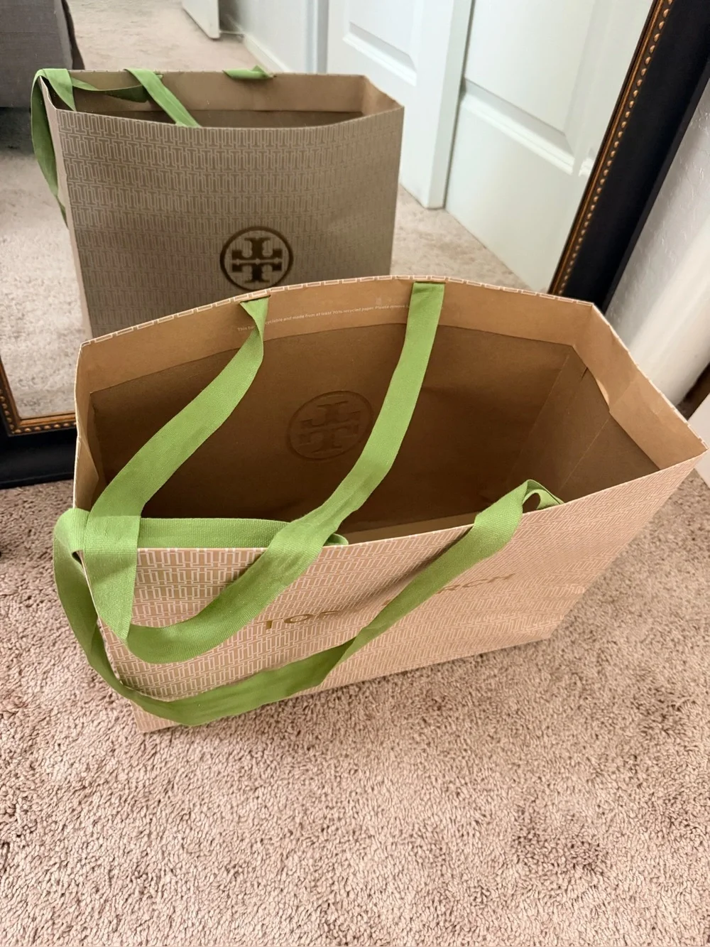 Tory Burch Kraft Tote with Lime Green Handles
